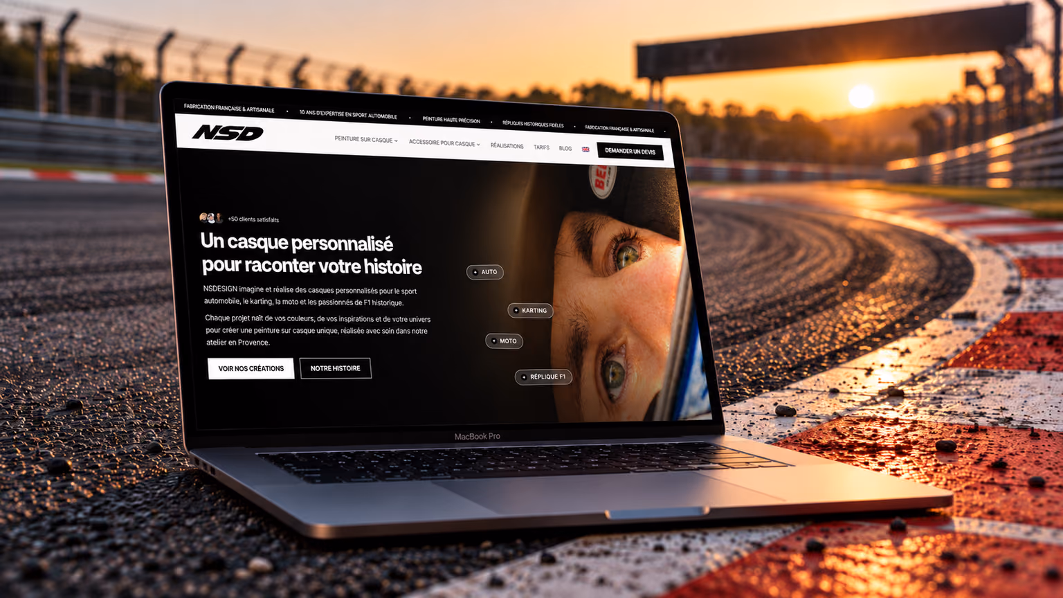 Site vitrine créé pour NSDesign, créateur de casques personnalisés